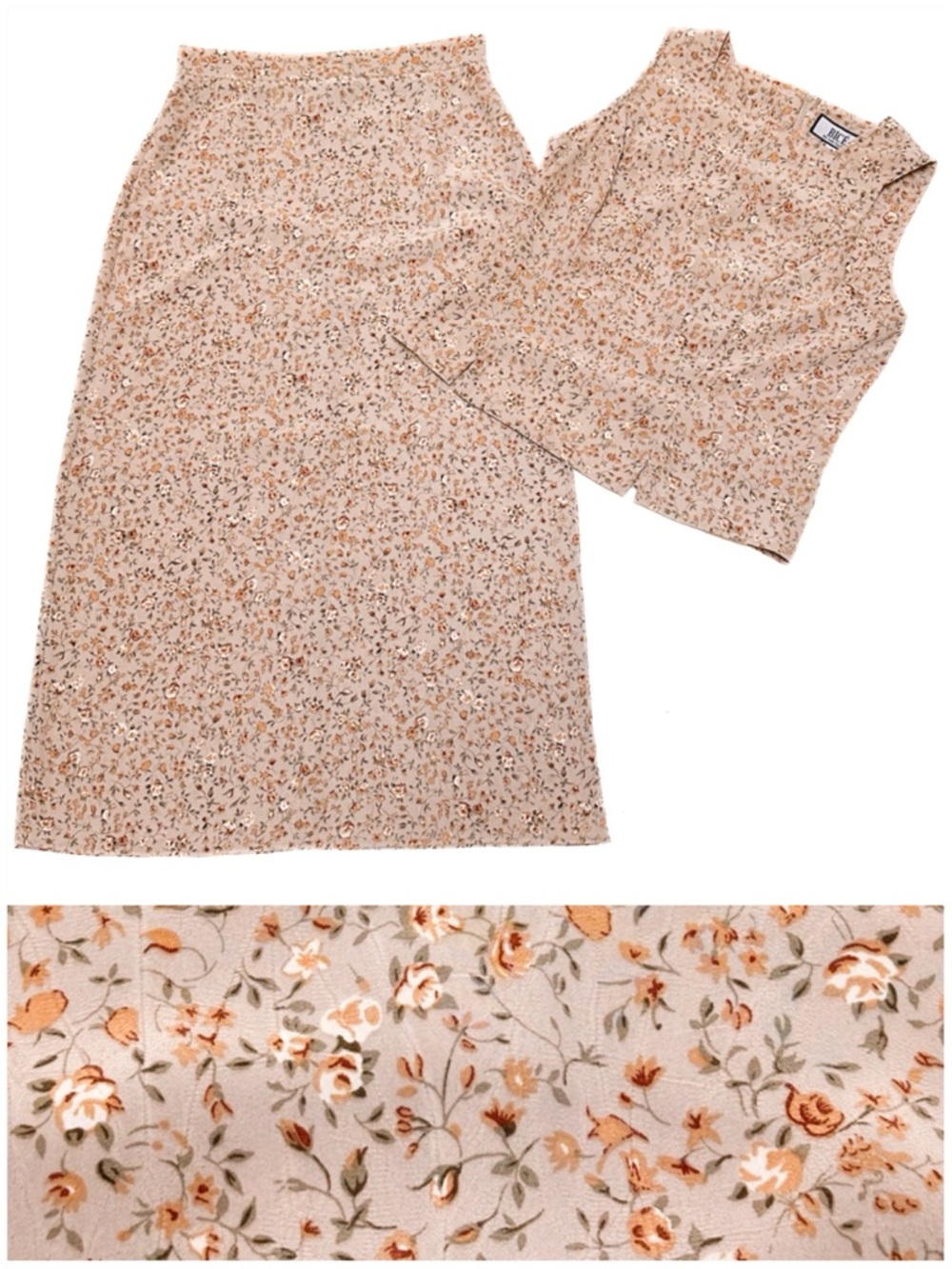 Vintage 90s Bicé by Sag Harbor 2 Piece Skirt Set Floral Midi Sleeveless Sheath
